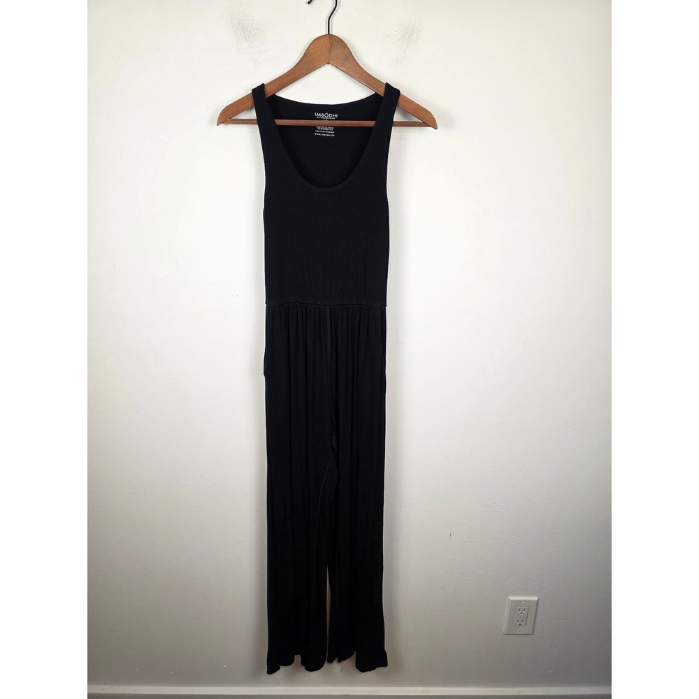 Imbodhi Bodhi Jumpsuit Black Ribbed Wide Leg Modal Sleeveless XS Made in USA